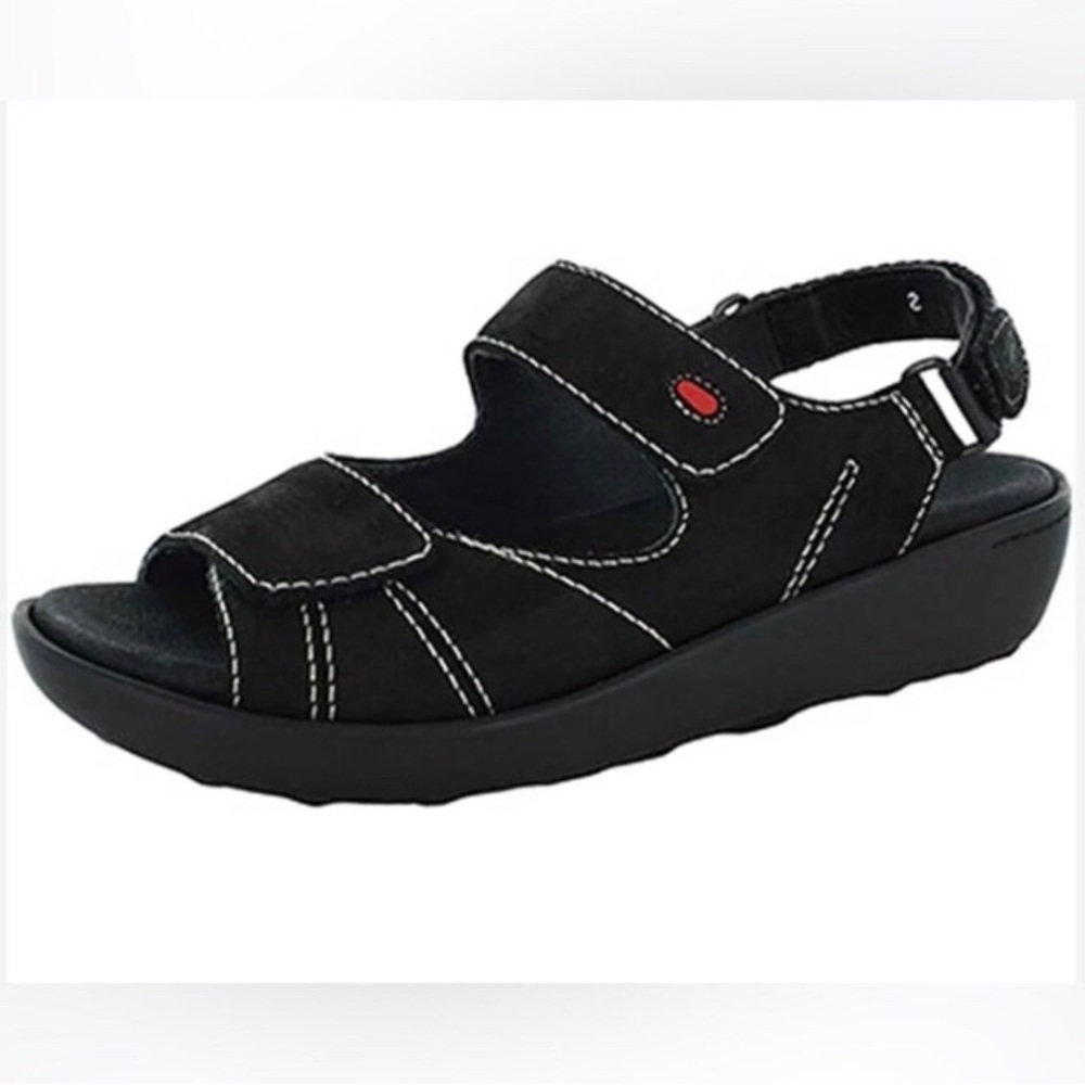 Wolky Nomad Leather Black Wide Fitting Adjustable Slides Sandals Shoes 5.5